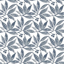 Navy &amp; White Chokeberry Tree Block Print Wallpaper