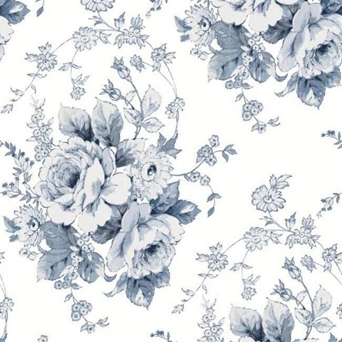 FH4087 | Navy & White Heritage Rose Floral Wallpaper