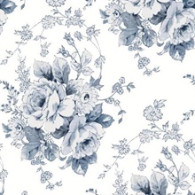 Navy & White Heritage Rose Floral Wallpaper