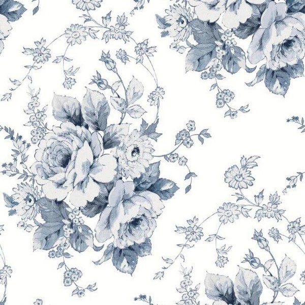 FH4087 Navy White Heritage Rose Floral Wallpaper