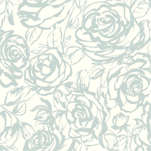 Nelda Light Blue Rose Large Floral Wallpaper
