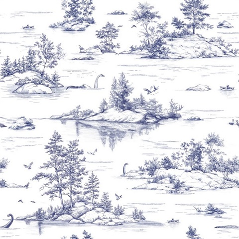 Nessie Novelty Toile Blue Peel and Stick Wallpaper