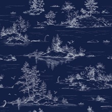 Nessie Novelty Toile Navy Ground Peel and Stick Wallpaper