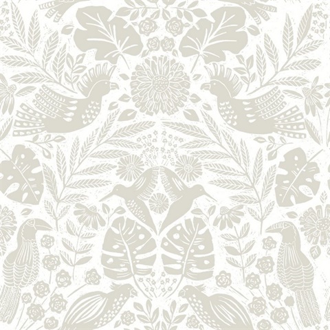 Nestle Dove Bird Block Print Wallpaper