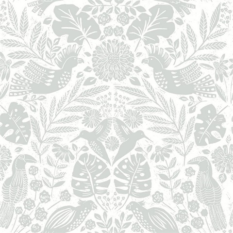 Nestle Light Grey Bird Block Print Wallpaper