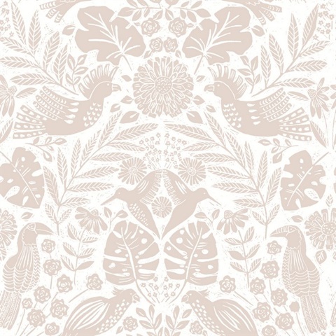 Nestle Pink Bird Block Print Wallpaper