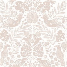 Nestle Pink Bird Block Print Wallpaper