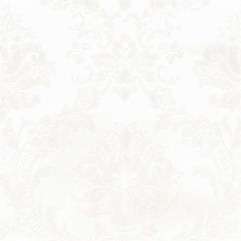 Small Floral Damask Pearl White Wallpaper