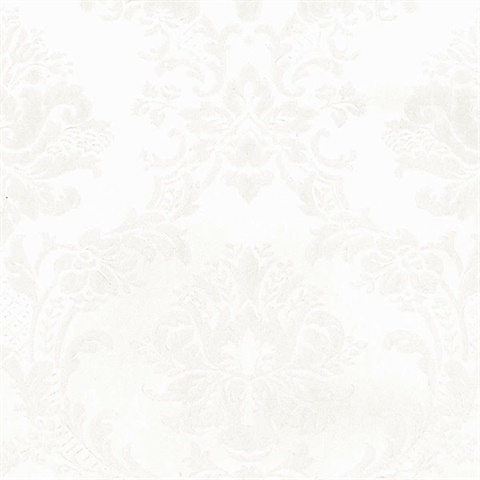 Small Floral Damask Pearl White Wallpaper