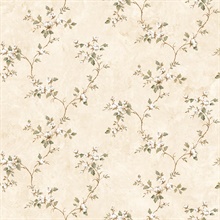 Neutral Country Rose Vine Wallpaper