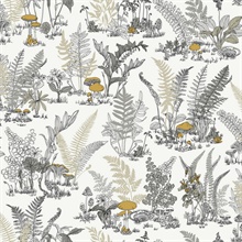 Neutral & Gold Mushroom Garden Toile Wallpaper