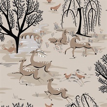Neutral Trudaine Forest Animal Scene Wallpaper