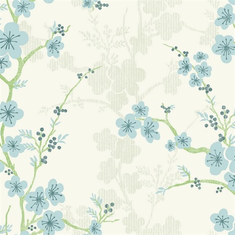 Nicolette Light Blue Tree Branch Wallpaper