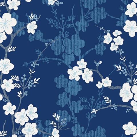 Nicolette Navy Blue Tree Branch Wallpaper