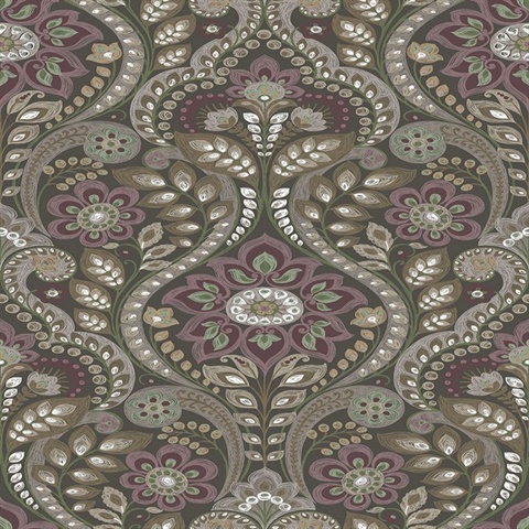 Night Bloom Charcoal Damask Wallpaper