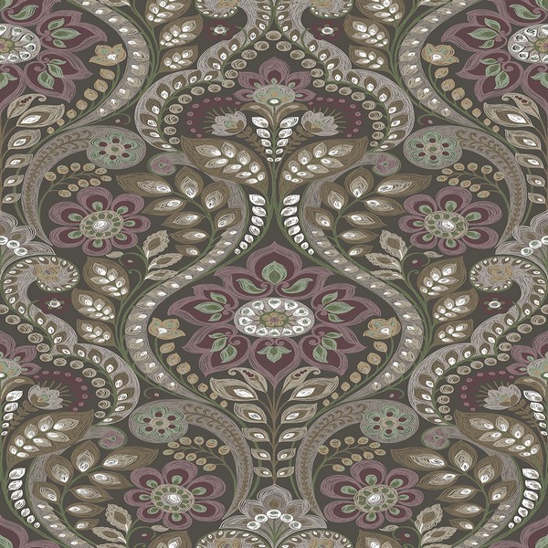 2763-12104 | Night Bloom Charcoal Damask Wallpaper | Wallpaper Boulevard