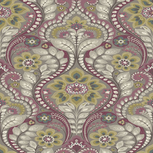 2763-12103 | Night Bloom Grey Damask Wallpaper | Wallpaper Boulevard