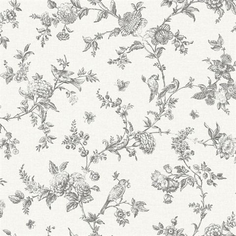 Nightingale Charcoal Floral Trail Wallpaper