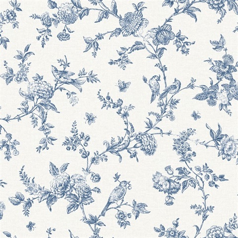 Nightingale Navy Blue Floral Trail Wallpaper