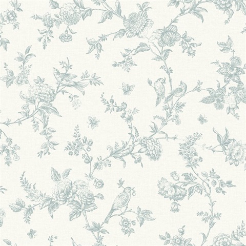 Nightingale Seafoam Floral Trail Wallpaper