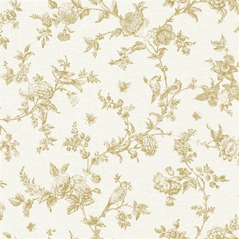 Nightingale Wheat Floral Trail Wallpaper