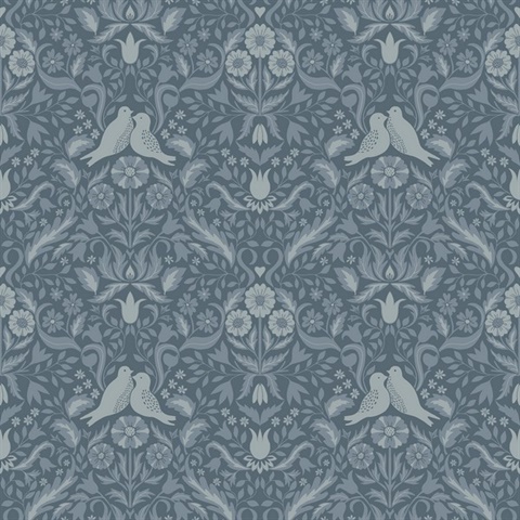 Niki Blue Country Kitsch Bird Wallpaper