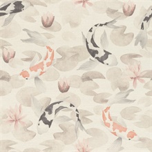 Nobu Beige Asian Toile Koi Fish Wallpaper