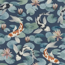 Nobu Blue Asian Toile Koi Fish Wallpaper