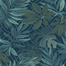 Nocturnum Dark Blue Leaves Wallpaper