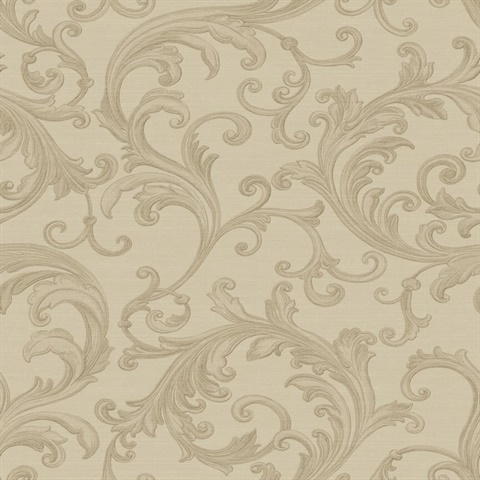 Noemi Beige Acanthus Scroll Wallpaper