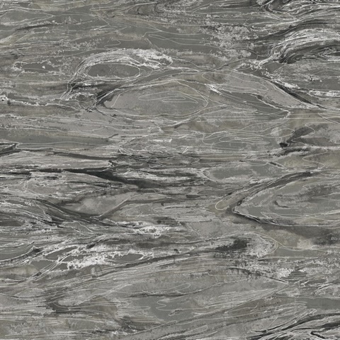 Nyla Charcoal Shimmering Metallic Scribble 54" Commercial Grade Wallpa