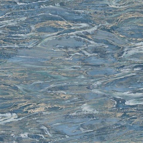 Nyla Indigo Shimmering Metallic Scribble 54" Commercial Grade Wallpape