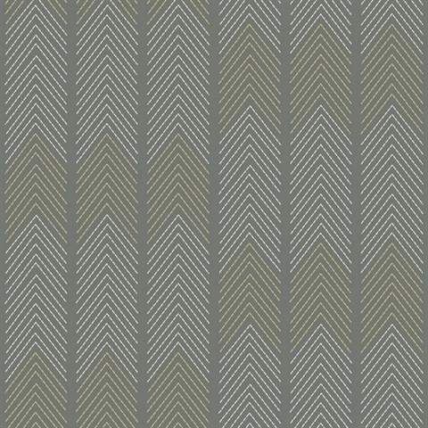 Nyle Dark Grey Stitch Chevron Stripe Zig Zag Wallpaper
