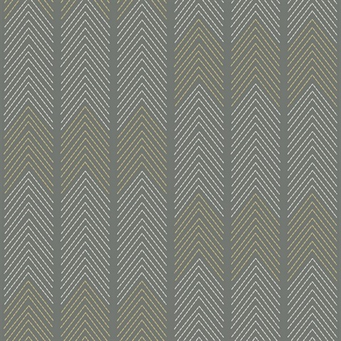 Nyle Dark Grey Stitch Chevron Stripe Zig Zag Wallpaper