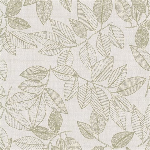 Oak Haven Leaflet Ecru Garden Commercial Wallpaper