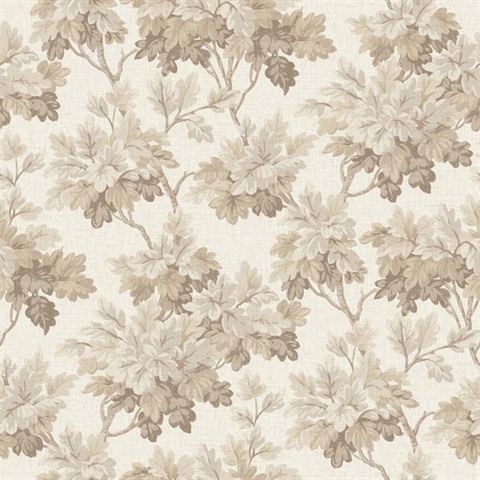 Oakcliff Taupe Leaf Trail Wallpaper