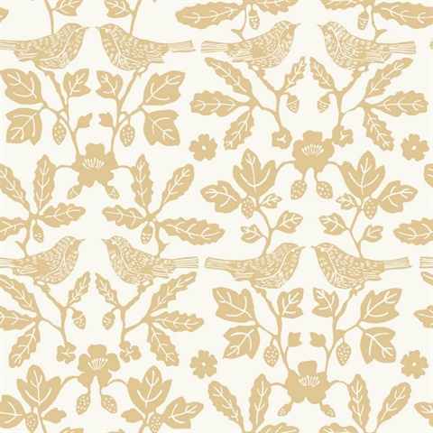 Ochre Yellow Sparrow & Oak Peel & Stick Wallpaper