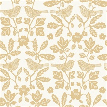 Ochre Yellow Sparrow &amp; Oak Peel &amp; Stick Wallpaper