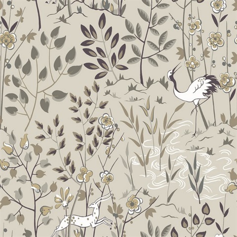 Off White Aspen Deer & Botanical Scandinavian Wallpaper