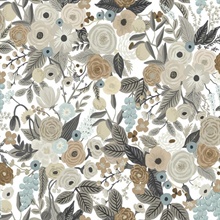 Off White & Brown Garden Party Peel and Stick Wallpaper