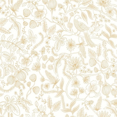 Off White & Gold Aviary Peel & Stick Temporary Removable Wallpaper