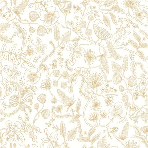 Off White & Gold Aviary Peel & Stick Temporary Removable Wallpaper Off White & Gold Aviary Peel & Stick Temporary Removable Wallpaper
