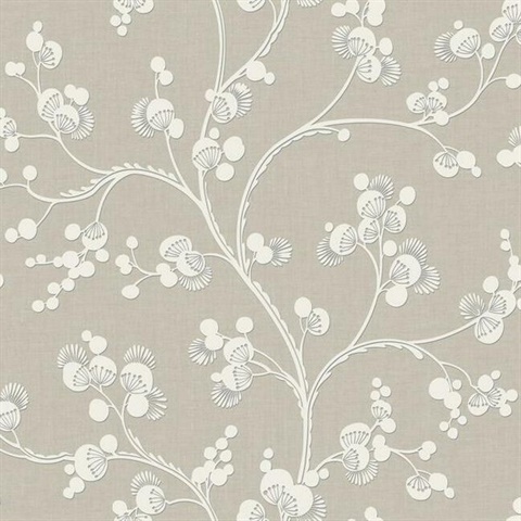 Off White & Grey Dahlia Trail Prepasted Wallpaper