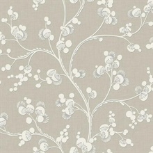 Off White &amp; Grey Dahlia Trail Prepasted Wallpaper