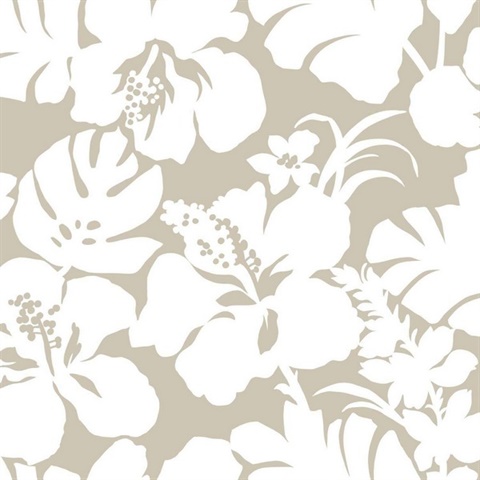 Off White Hibiscus Arboretum Peel and Stick Wallpaper