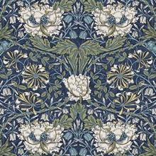 Ogee Flora Large Floral & Leaf Damask Blue Wallpaper