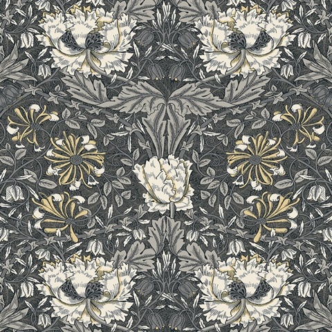 Ogee Flora Large Floral & Leaf Damask Grey Wallpaper