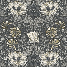 Ogee Flora Large Floral & Leaf Damask Grey Wallpaper