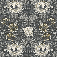 Ogee Flora Large Floral &amp; Leaf Damask Grey Wallpaper