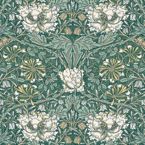 Ogee Flora Large Floral & Leaf Damask Green Wallpaper
